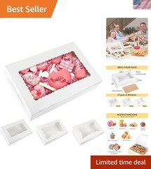 48pcs Bakery Boxes,12x8x2.5 Inches Cookie Boxes with 3 Style Window for Choco…