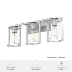 HUNTER Astwood 24.25 in. 3-Light Brushed Nickel Vanity Light, Clear Glass Shades