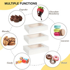60Pcs Bakery Boxes, 12X8X2.5 Inches 3 Style Cookie Boxes, Treat Containers with