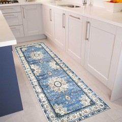 Blue Oriental Floral Medallion Runner Rug