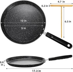 10 Inch Nonstick Crepe Pan with Spreader, Flat Skillet Tortilla Pan with Granite