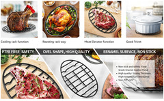 Roasting Rack, Black with Integrated Feet, Enamel Finished, Nonstick, (10”x6.5”)