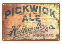 wall plaque Pickwick Ale Haffenreffer Brewery Boston, MA 1945 metal tin sign