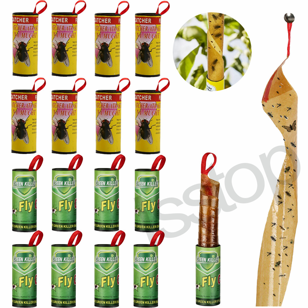 16Roll Sticky Fly Strips Paper Insect Bug Catcher Fly Killer Tape Indoor&Outdoor
