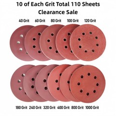 110Pcs 5in 8 Hole Sanding Discs Orbital Sandpaper Hook and Loop Assortment Grit
