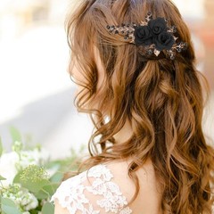 2 PCS Flower Hair Comb Black Bridal Wedding 3.74in/9.5cm*6.02in/15.3cm,