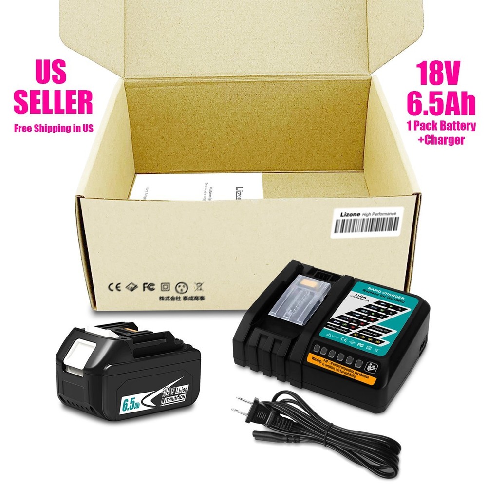NEW 6.5Ah Battery and Charger For Makita 18V LXT Lithium BL1830 BL1850 BL1860