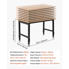 Uimoso 48 x 24 in Adjustable Workbench with 1500 lbs Capacity and Oak Wood Top