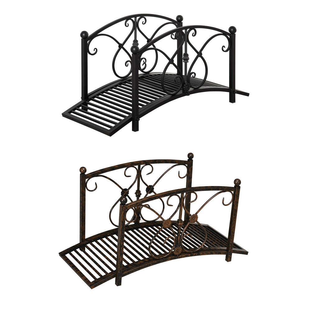 Metal Garden Bridge 3.3′, Safety Railings Outdoor Décor for Pond, Stream, Creek