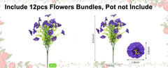 12 Bundles Artificial Flowers for Outdoors Decorat, Faux Silk