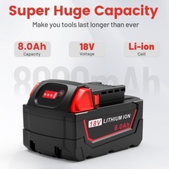 2PACK 8.0AH Battery For Milwaukee for M18 Lithium 18V Li-Ion Extended 48-11-1860