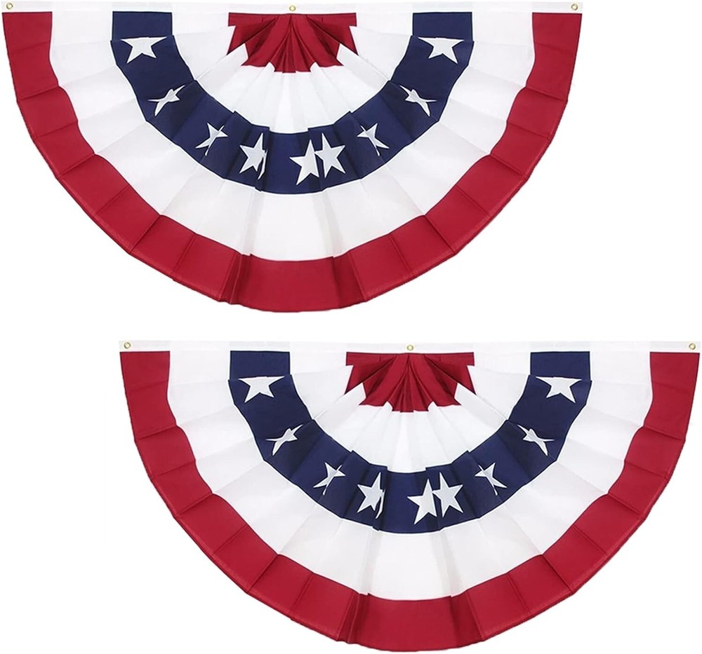 2 Pack USA Pleated Fan Flag 3X6 Feet American US Bunting Flags Half Fan Banner