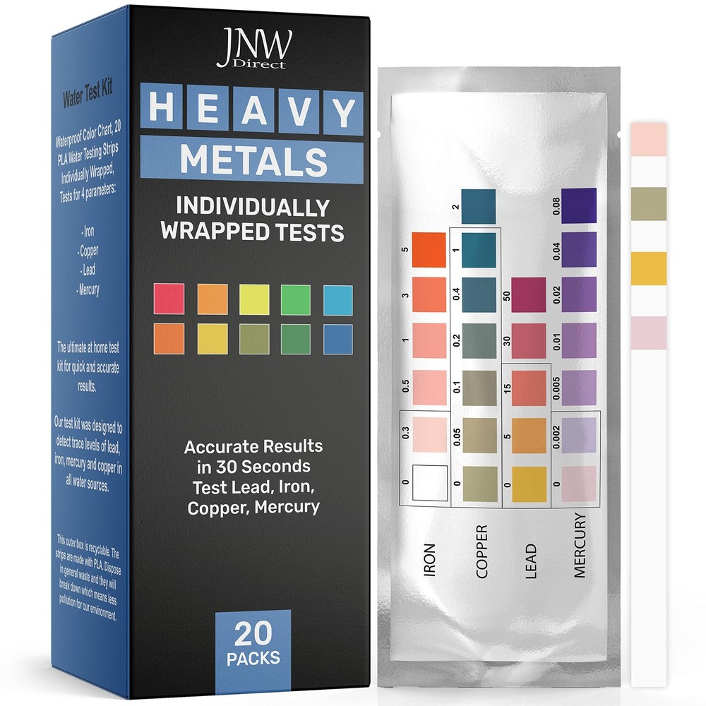 Heavy Metal Water Test Kit 20 Strips Iron Copper Lead Mercury Test