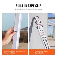 VEVOR 9 Feet 10ths Grade Rod 1/10ft Dual Sided 3 Section Telescopic Leveling Rod