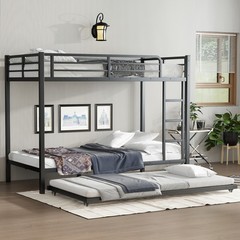 Twin Over Twin Bunk Bed with Twin Trundle Triple Bunk Beds for Kids Teens Adults