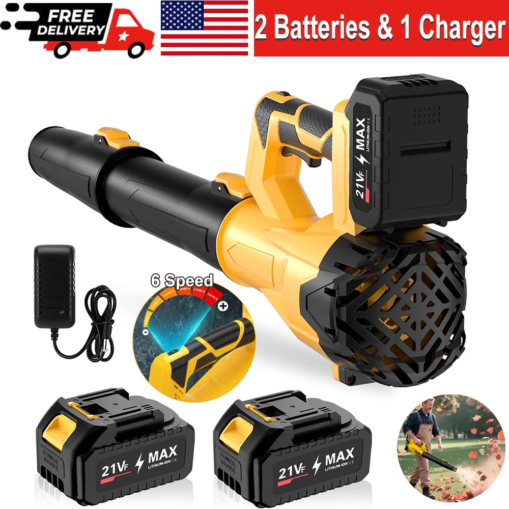 Cordless Leaf Blower 580CFM/160MPH & 6 Speed Levels Electric w/2 Batteries 4.0Ah