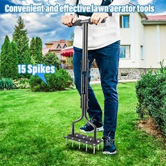 Lawn Aerator, Lawn Spike Aerator Manual Tool with 15 Pieces Solid Steel Spikes