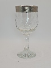 Six Vtg Versace Style Wine Glass Goblet Silver Greek Key Design 6.75 In Art Deco