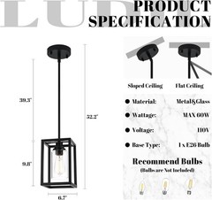 Matte Black Metal Farmhouse 6.7 x 9.8in Hanging Pendant Light Fixture (Set of 2)