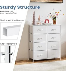 White 8 Drawers Dresser Bedroom Chest Organizer Storage Tower with Fabric Bins