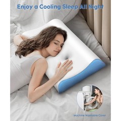 Cooling Memory Foam Pillow W/ Neck Support & Ear Pressure Relief Side Sleepers