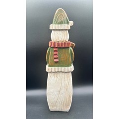 Rustic Folk Art Resin Snowman Figurine Broom Green Red 16″ Decor Christmas