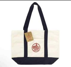 Trader Joe’s Reusable Heavy Cotton Canvas Shopping Bag, Off White & Navy, Large