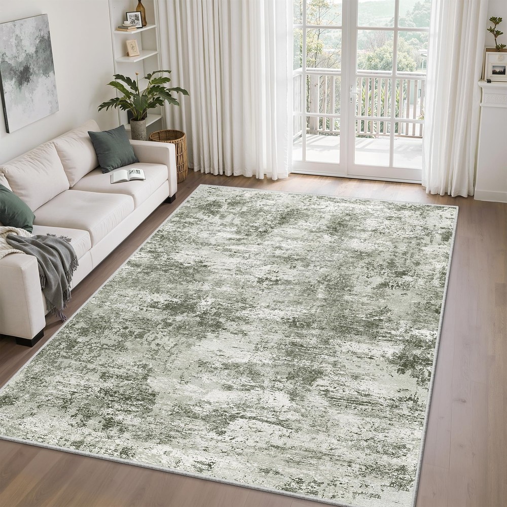 Area Rugs 5×7 for Living Room, Modern Abstract Machine Washable Large Green Rug