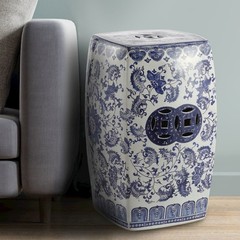 Floral Vine 18.5″ Blue and White Floral Chinoiserie Ceramic Drum Garden Stool