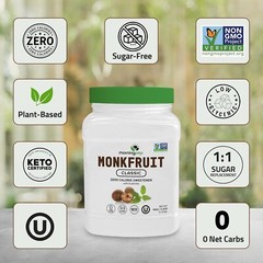 Morning Pep Monk Fruit Sweetener, Classic White Sugar Substitute 2.5lb