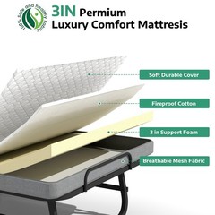 Adults Folding Guest Bed Heavy Duty Portable Bed Sleeping Cot with 6cm Mattress
