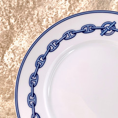 Hermes Paris Dessert Plate Chaine d’Ancre Porcelain Tableware Set of 2 with Box