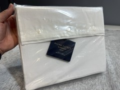 Ralph Lauren RL Linen Solid Twin Flat Sheet White Alabaster Bed NEW