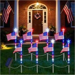 8Pcs Solar American Flag Lights Set for 4th of July Decoration Yard Garden Decor