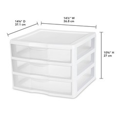 Wide 3 Drawer Unit, Clear Plastic Countertop or Desktop Drawers, White