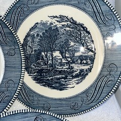 5 Currier and Ives Old Grist Mill Blue Dinner Plate 10″ Royal China USA. 11