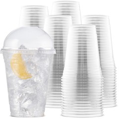 100 Clear 16 oz PET Cups with Dome Lids – Disposable for Smoothies & Treats
