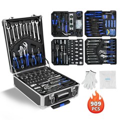 Tool Set Mechanics Tool Kit 909 PCS Wrenches Socket with Trolley Case Box Silver
