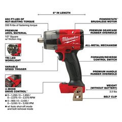 Milwaukee 2962-80 M18 FUEL 18V 1/2″ Mid-Torque Impact Wrench – Bare Tool, Recon