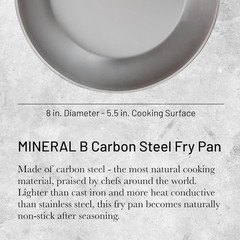 MINERAL B Carbon Steel Fry Pan – 8” Diameter, 5.5” Cooking Surface – Ideal for S