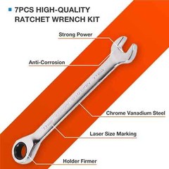 7 Pcs 8mm-19mm Ratchet Wrench Combination Set Open End Standard Garage Tool Set