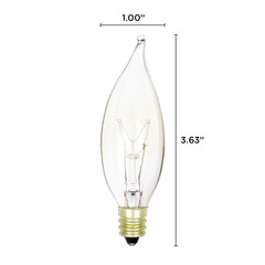 12 Pack 15CFC Chandelier 15W Watt 120V CA10 Flame Tip Candelabra E12 Clear