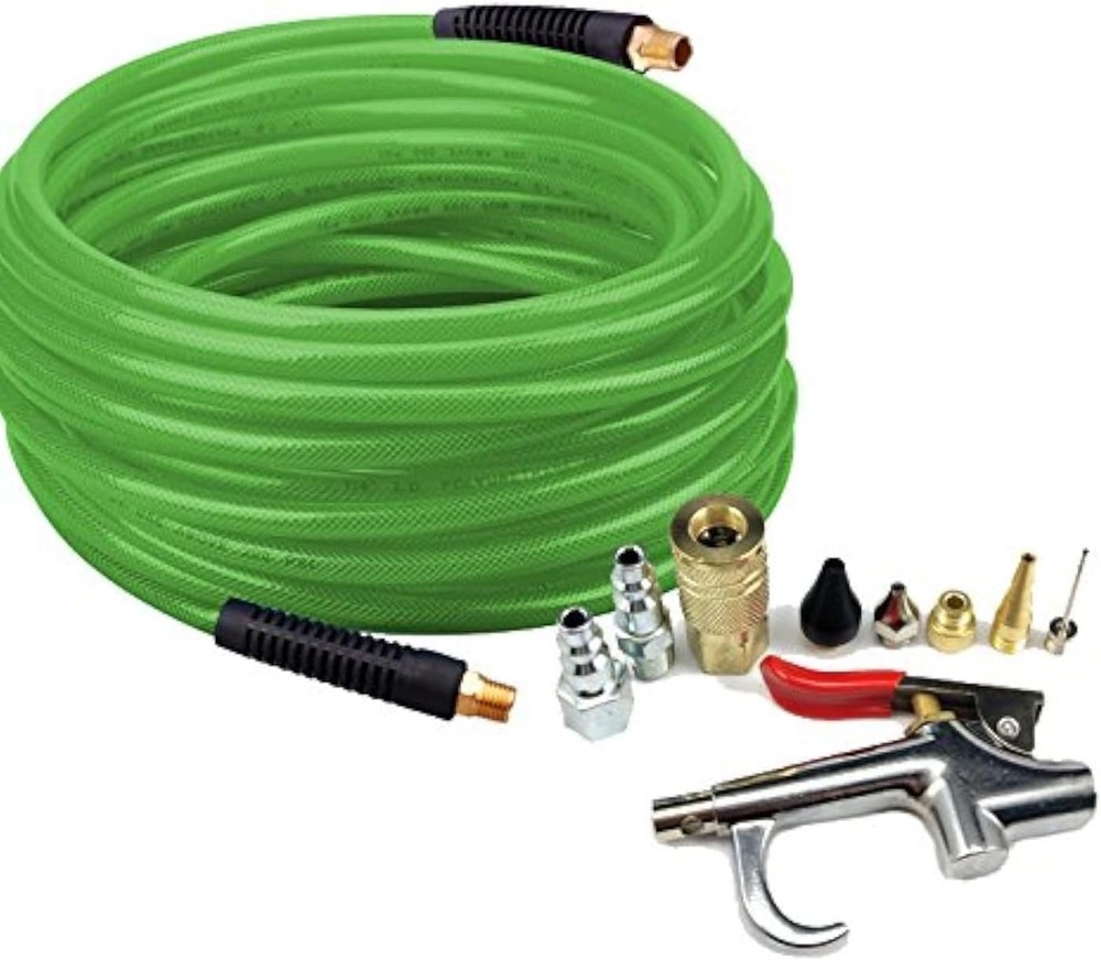 PU Braided Air Hose 1/4″ X 50 Ft with 10 pcs Compressor Accessories KIT 200PSI
