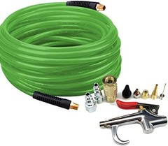 PU Braided Air Hose 1/4″ X 50 Ft with 10 pcs Compressor Accessories KIT 200PSI
