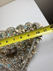 Beaded & Shells Wall Sconces 9”H 11”W Pair Votives Blue/Silver/Tan Beach Ocean