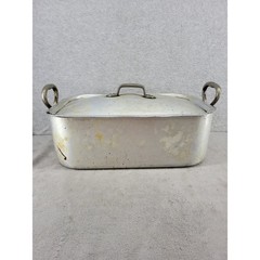 Vintage Aluminum Rectangular Roasting Pan with Lid Double Handle Industrial