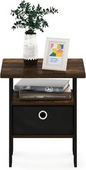 Contemporary Amber Pine Side Table with Open Shelves – Perfect for Any Room