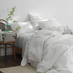 The Company store Premium Breathable Washed Linen Solid Fitted Bed Sheet
