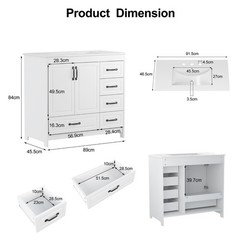 30″ 36″Bathroom Vanity with Ceramic Sink Freestanding Storage Cabinet w/5 Drawer