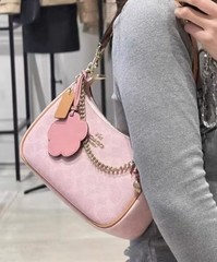 NWT Gold Powder Pink Teri Shoulder Bag Signature with Charms CEA20